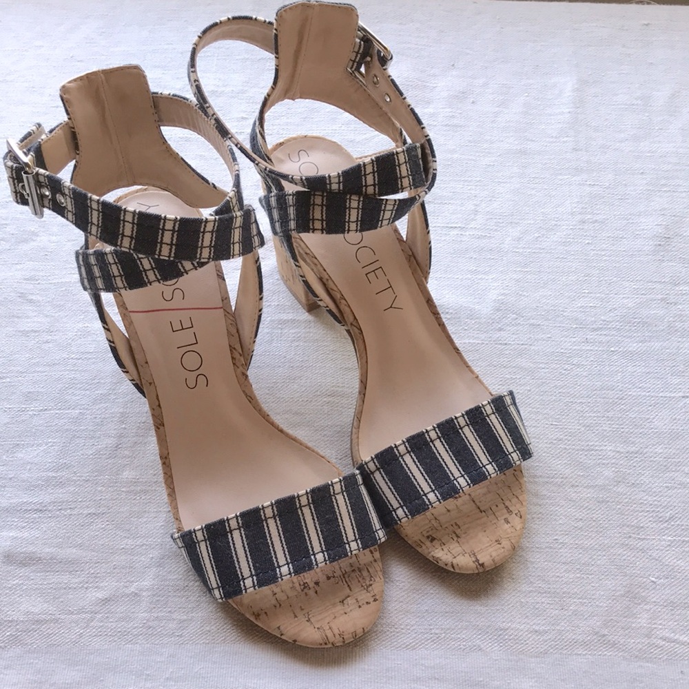 Sole Society Women's Striped Sandals - Blue and White